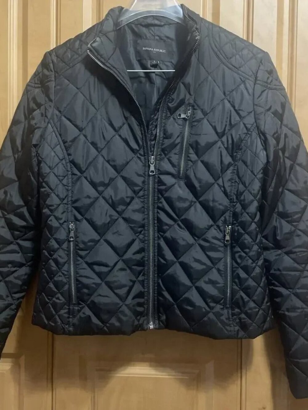 Banana Republic Women's Black Quilted Puffer Jacket Zip Front Size Small